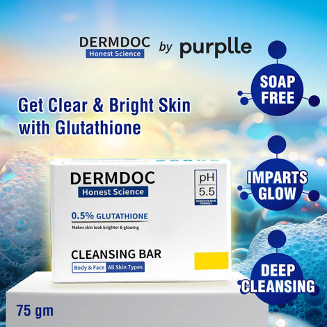 Buy Dermdoc by Purplle 0.5% Glutathione Cleansing Bar (75 g) | gentle deep cleansing bar | skin glow | soap free glutathione cleansing bar-Purplle