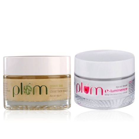 Buy Plum E-Luminence Deep Moisturizing Creme(50ml) | For Normal, Dry and Sensitive Skin | Vegan Skin Care And Plum Green Tea Clear Face Mask, 60g-Purplle