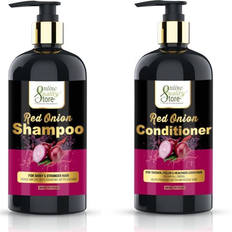 Buy Online Quality Store Combo Red Onion Shampoo 300ml + Red Onion Conditioner 300ml - Onion Shampoo & Conditioner Kit for Hair Smoothing and Hair Fall Control, 600ml Pack{combo_onionshampoo1_conditioner1}-Purplle