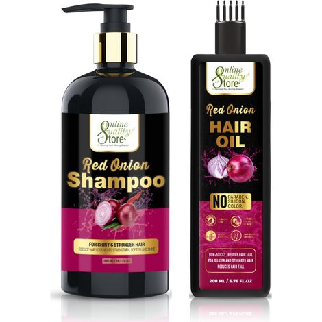 Buy Online Quality Store Onion Oil Hair Care Kit for Hair Fall Control - Shampoo 300ml + Onion Hair Oil 200ml Natural Ingredients (Shampoo + Oil), 500ml{Combo_onionShampoo+Onion HAIRoil}-Purplle