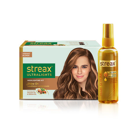 Buy Streax Hair Serum vitalised with Walnut Oil + Streax Ultralights Highlighting Kit- Vibrant Blonde (45 ml + 40 ml)-Purplle