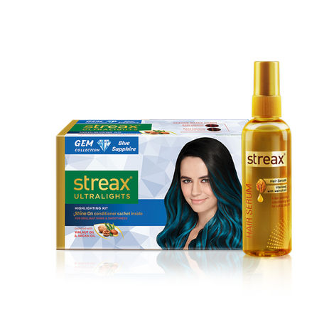 Buy Streax Hair Serum vitalised with Walnut Oil + Streax Ultralights Gem Collection- Blue Sapphire (100 ml + 60 ml)-Purplle