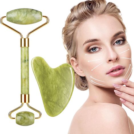 Buy M.N. FLFWLASS Pack of Facial Roller/Massager and Under Eye Stone(Gua Sha)-Purplle