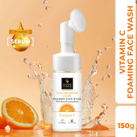 Buy Good Vibes Vitamin C Anti- blemish Glow Foaming Face Wash With Deep Cleansing Brush | Brightening, Skin Illuminating (150 ml)-Purplle