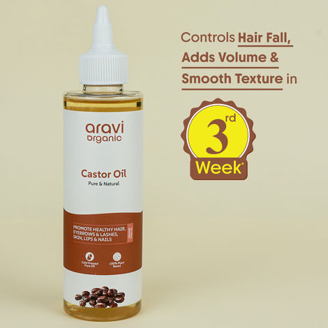 Buy Aravi Organic 100% Pure Cold Pressed Castor Oil | Promotes Healthy Hair Growth & Skin Hydration | Deep Nourishment for Hair & Skin – 200 ml-Purplle