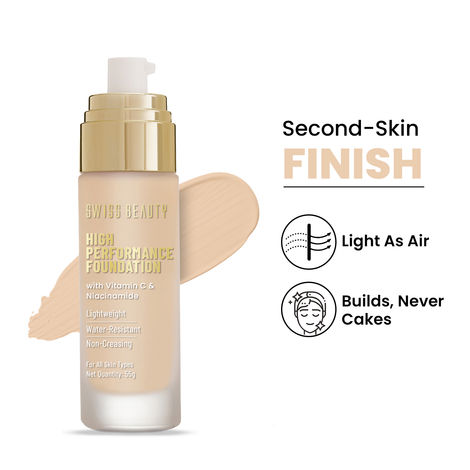 Buy Swiss Beauty High Performance Foundation | Water-Resistant | Medium to Buildable Coverage | Lightweight | Easy to Blend | With Vitamin C & Niacinamide|3 Natural-Beige 55 gm-Purplle