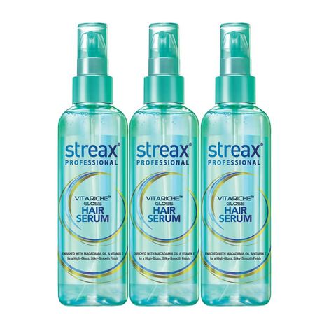 Buy Streax Professional Vitariche Gloss Hair Serum For Women| With Vitamin E & Macadamia Oil | For All Hair Types| 115 ml, Pack of 3-Purplle