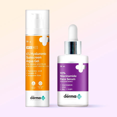 Buy The Derma Co. Skin Radiance Duo: 10% Niacinamide Face Serum + 1% Hyaluronic Sunscreen Aqua Gel (50g)-Purplle