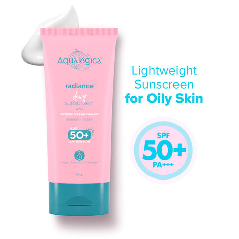 Buy Aqualogica Radiance+ Dewy Lightweight Sunscreen Gel SPF 50+ PA+++ for Oily & Acne-Prone Skin 80 gm-Purplle