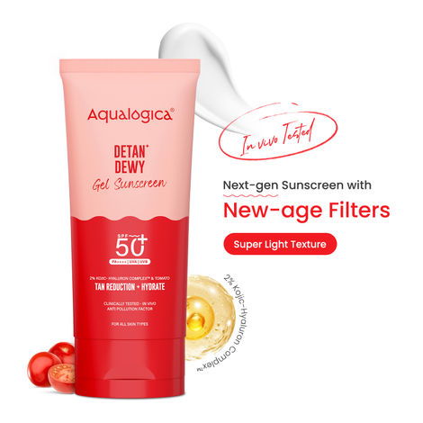 Buy Aqualogica Detan+ Dewy Lightweight Sunscreen Gel SPF 50+ PA++++ for Normal & Dry Skin 80 gm-Purplle