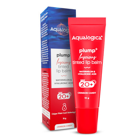 Buy Aqualogica Crimson Candy Plump+ Luscious Tinted SPF 20+ Lip Balm with Watermelon & Hyaluronic Acid - 10g-Purplle