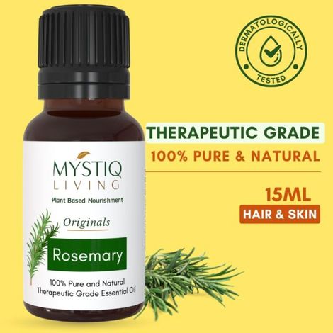 Buy Mystiq Living Rosemary Essential Oil - 15 ML for Hair Growth, Face, Acne & pimples, Aromatherapy Rosemary Oil 100% Organic Steam Distilled Pure, Natural Undiluted & Therapeutic Grade for Hair massage, rosemary hair oil for women & Men-Purplle
