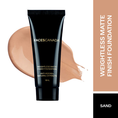 Buy Faces Canada Weightless Matte Foundation | Grape extracts & Shea Butter |Natural Matte Finish | Dermatologically Tested | All Skin Types |Sand 18ml-Purplle