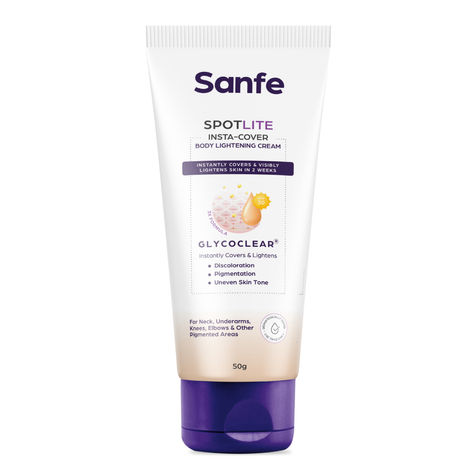 Buy Sanfe Spotlite Insta-Cover Body Lightening Cream For Dark Underarms, Neck & Joints | Enriched With Glycolic Acid & SPF 30 Lightens The Skin In 2 Weeks 50 gm-Purplle