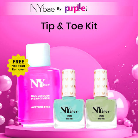 Buy NY Bae Tip & Toe Kit |Nail Paint + Free Remover| Green & Blue Nail Polish | Pack of 3 | Acetone Free Remover (50 ml)-Purplle