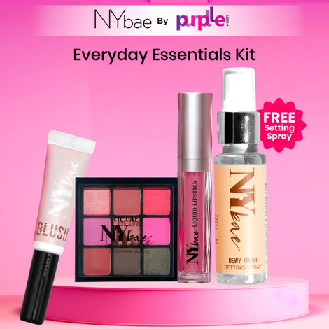 Buy NY Bae Everyday Essentials Kit | Cream Blush | Lipstick | Eyeshadow Palette | Free Setting Spray | Pack of 4 (53.5 g)-Purplle