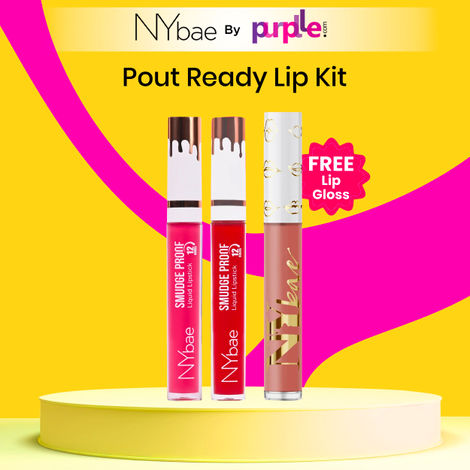 Buy NY Bae Pout Ready Lip Kit| Red & Pink Lipsticks |Free Lip Gloss | Pack of 3 (5.6 g)-Purplle