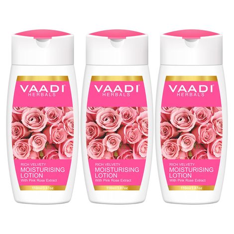 Buy Vaadi Herbals Moisturising Lotion With Pink Rose Extract Value Pack Of 3 (110 ml x 3)-Purplle
