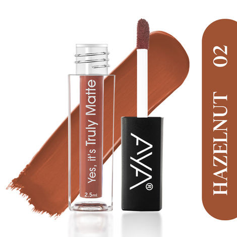 Buy AYA Yes It's Truly Matte Liquid Lipstick, 02 Hazelnut, 2.5 ml | Long Lasting | Waterproof | Kiss Proof | Enriched with Jojoba Oil, Shea Butter, Almond Oil, Vitamin E, SPF-Purplle