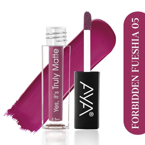 Buy AYA Yes It's Truly Matte Liquid Lipstick, 05 Forbidden Fueshia, 2.5 ml | Long Lasting | Waterproof | Kiss Proof | Enriched with Jojoba Oil, Shea Butter, Almond Oil, Vitamin E, SPF-Purplle