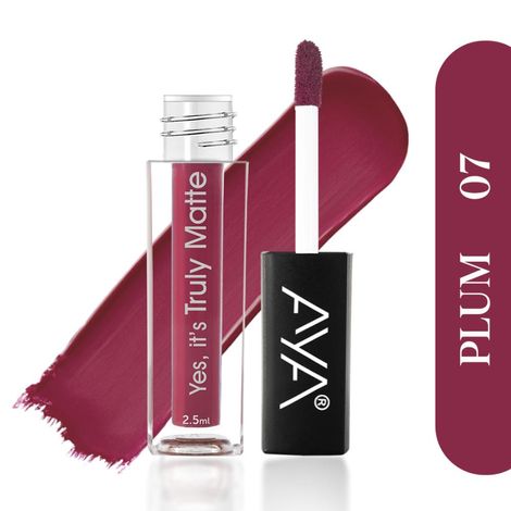 Buy AYA Yes It's Truly Matte Liquid Lipstick, 07 Plum, 2.5 ml | Long Lasting | Waterproof | Kiss Proof | Enriched with Jojoba Oil, Shea Butter, Almond Oil, Vitamin E, SPF-Purplle