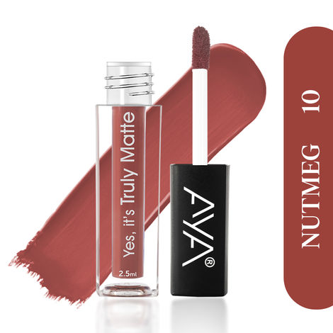 Buy AYA Yes It's Truly Matte Liquid Lipstick, 10 Nut Meg, 2.5 ml | Long Lasting | Waterproof | Kiss Proof | Enriched with Jojoba Oil, Shea Butter, Almond Oil, Vitamin E, SPF-Purplle