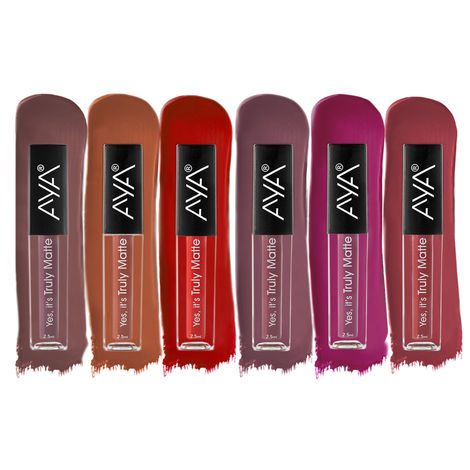 Buy AYA Yes It's Truly Matte Liquid Lipstick,Set of 6, 01 to 06, 2.5 ml*6 | Long Lasting | Waterproof | Kiss Proof | Enriched with Jojoba Oil, Shea Butter, Almond Oil, Vitamin E, SPF-Purplle