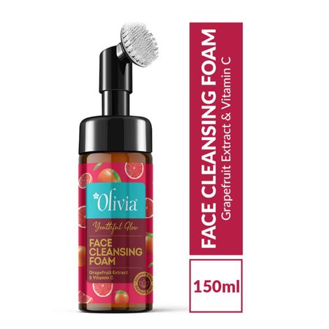 Buy Olivia Youthful Glow Face Cleansing Foam, Built in Brush Face Wash for Deep Cleansing, Massage, exfoliate, Glowing Bright Skin with Grapefruit Extract & Vitamin C (150 ml)-Purplle