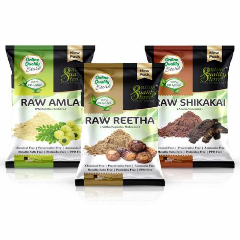 Buy Online Quality Store Reetha Amla Shikakai (Raw Form) Combo Pack, 300 g (Pack of 3)-Purplle