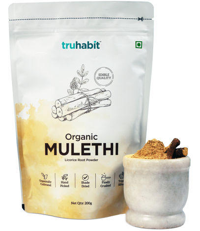 Buy TruHabit Mulethi Powder for Face, Mulethi Powder for Eating (200 gms) Organic Licorice Powder for Skin Whitening for Face, Yashtimadhu, Liquorice Powder for Face, Mulethi Powder for Face and Eating-Purplle
