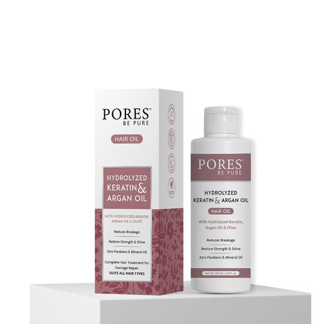 Buy PORES Be Pure Hydrolysed Keratin & Argan Hair Oil, for Smooth, Shiny, Strong, Long & Thick Hair With Olive Oil for Hair | Restore & Nourish Damaged hair | Parabens & Sulphate free | Men & Women - 100 Ml-Purplle