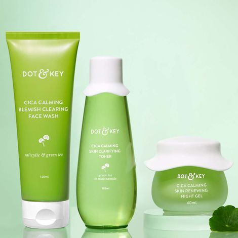 Buy Dot & Key CICA CTM - Cleansing Toning & Moisturizing Power kit - 280 gms | Face wash, Toner, Night Gel-Purplle