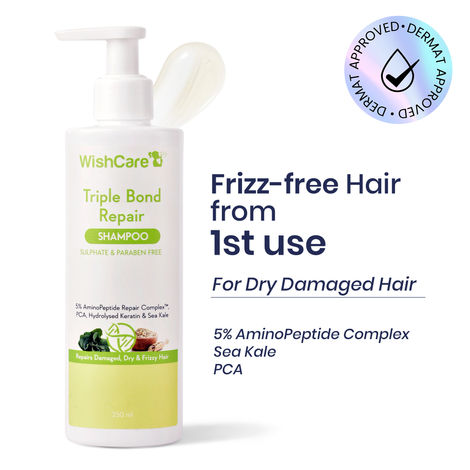 Buy WishCare Triple Bond Repair Shampoo - 5% AminoPeptide Complex & PCA - Repairs Damaged Dry & Frizzy Hair 250 ml-Purplle