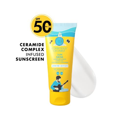 Buy Chemist Sunscreen Unwind Sun Drink Gel | SPF 50 PA++++ | 50 gm | Sunscreen SPF 50 for Dry Skin, Sunscreen for Dry Skin, Hybrid Gel with Ceramides, UVA/UVB Protection, All Skin Types-Purplle