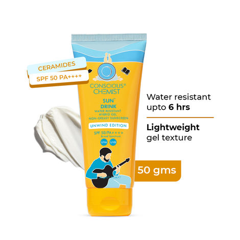 Buy Chemist Sunscreen Unwind Sun Drink Gel | SPF 50 PA++++ | 50 gm | Sunscreen SPF 50 for Dry Skin, Sunscreen for Dry Skin, Hybrid Gel with Ceramides, UVA/UVB Protection, All Skin Types-Purplle
