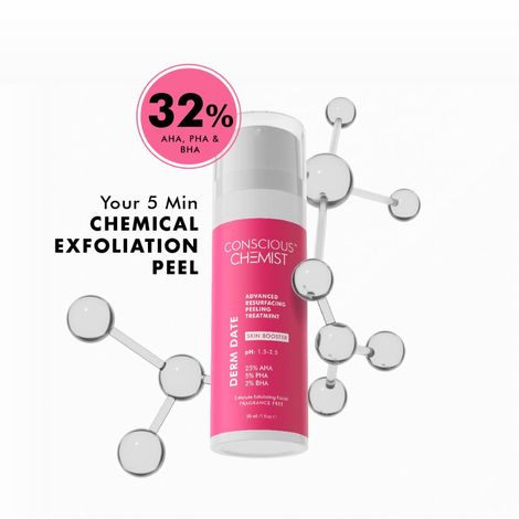 Buy Conscious Chemist Advanced Resurfacing Peeling Solution 25% AHA, 2% BHA, 5% PHA Anti Aging Serum, Exfoliating Serum, Face Serum for Men & Women - Derm Date, 30 ml-Purplle
