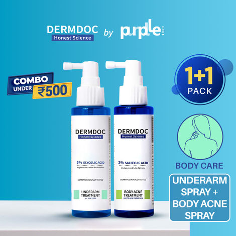 Buy DERMDOC Combo Kit for Smooth & Clear Skin | glycolic acid underarm spray | salicylic acid body acne spray | body & back acne treatment, dark underarms, dark patches-Purplle