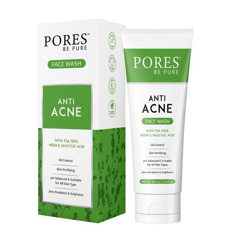 Buy PORES Be Pure Anti Acne Gel Face Wash With Salicylic Acid, Tea Tree & Neam | Skin Purifying | Oil Control Face Wash For Oily to Acne Prone Skin - 100 mL-Purplle