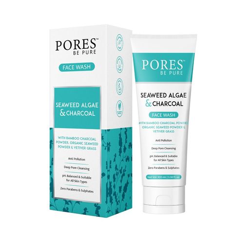 Buy PORES Be Pure Charcoal Face Wash With Seaweed Algae | Skin Purify & Detoxifying Face Wash for Oily Skin - 100 Ml-Purplle