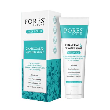 Buy PORES Be Pure Charcoal Gel Face Scrub With Seaweed & Algae for Deep Pore Cleansing, Blackhead Remover & Skin Detox - 100 mL-Purplle