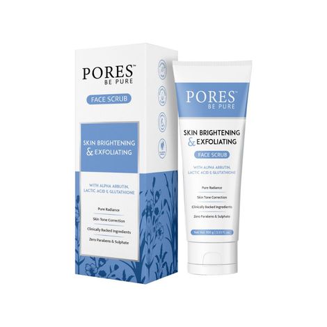 Buy PORES Be Pure Glutathione Face Scrub for Skin Brightening with Alpha Arbutin Lactic Acid | Revitalizing Skin Tone Correction | Exfoliating Face Scrub - 100 G-Purplle