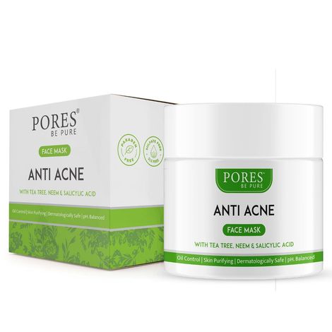 Buy Pores Be Pure Anti Acne Neem & Tea Tree Clay Face Mask With Salicylic Acid for Oil Control & Refining Acne Prone Skin - No Parabens, Sulphate - 100 gm-Purplle
