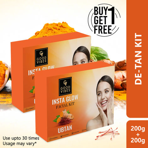 Buy Good Vibes Ubtan Insta Glow Facial Kit | De-Tan skin, Can Be Used Up to 30 Times (Usage May Vary by Individual) BUY 1 GET 1 FREE (400 gm)-Purplle