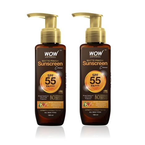 Buy WOW Skin Science Sunscreen Matte Finish - SPF 55 PA+++ - Very High Broad Spectrum - UVA &UVB Protection - Quick Absorb - No Parabens, Silicones, Mineral Oil, Oxide, Color & Benzophenone - 100mL (Pack of 2)-Purplle
