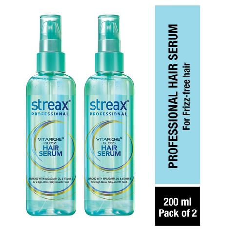 Buy Streax Professional Vitariche Gloss Hair Serum For Women| With Vitamin E & Macadamia Oil | For All Hair Types| 200 ml, Pack of 2-Purplle
