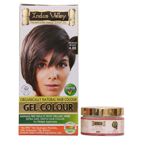 Buy Indus Valley Organically Natural Gel Hair Colour Medium Brown 4.00 (190 gm) And Get Light Day Cream (50 ml)Free-Purplle