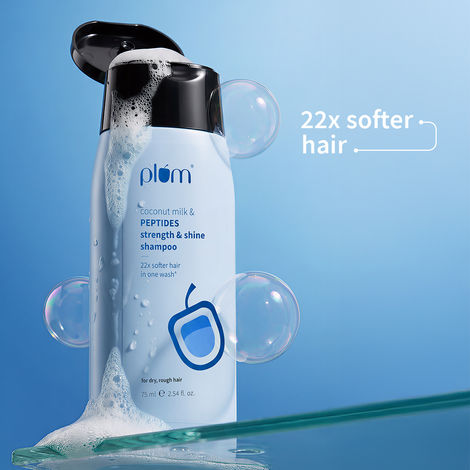 Buy Plum Coconut Milk & Peptides Strength & Shine shampoo | Enhances Hair's Shine and Strengthens Hair 75 ml-Purplle