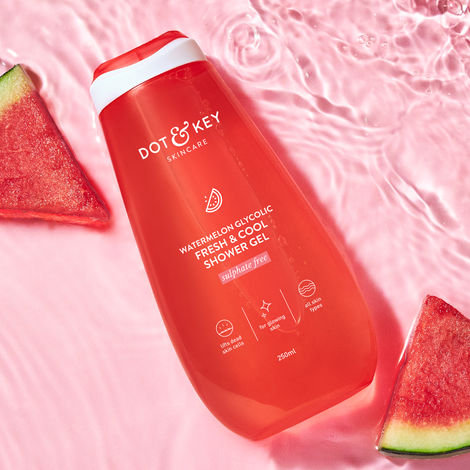 Buy Dot & Key Watermelon Glycolic Fresh & Cool Shower Gel | Glow Body Wash with Watermelon, Glucolic Acid, Peach & Cucumber | Sulphate Free & Non drying Body Wash For All Skin Types | Provides Smooth & Luminous Skin | 250 ml-Purplle