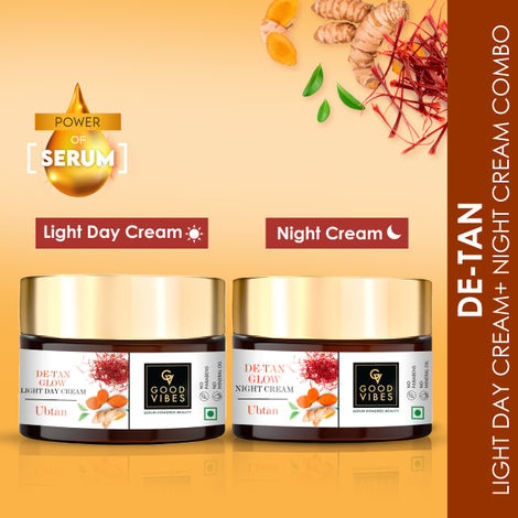 Buy Good Vibes De-tan Ubtan Light Day and Night Cream Combo: Protect and Nourish Your Skin (50 gm)-Purplle