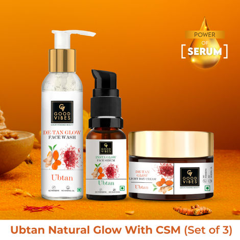Buy Good Vibes De- tan Ubtan CSM Glow Combo (Set of 3) (Facewash + Serum + Moisturizer)-Purplle
